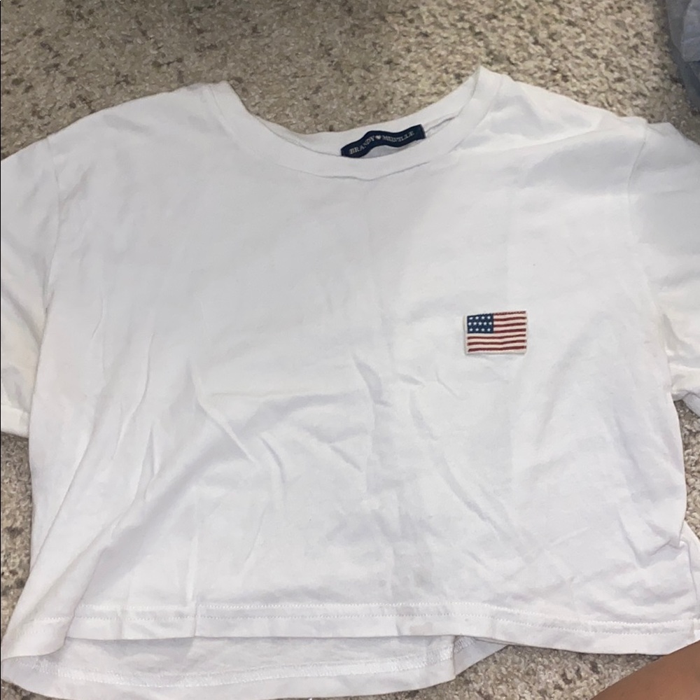 Brandy Melville White Crop Tee with USA Flag Patch